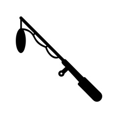 Black silhouette illustration of a fishing pole with bobber equipment on white © Sizanvect