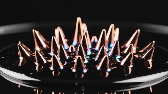 Ferrofluid copper teal spikes abstract magnetic science