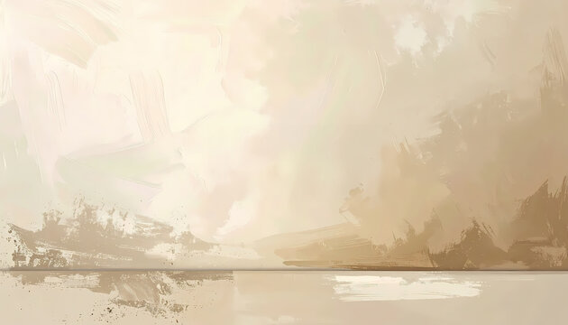Abstract beige landscape wide shot background for artistic design impressionist oil painting with soft natural light on minimalist textured canvas.
