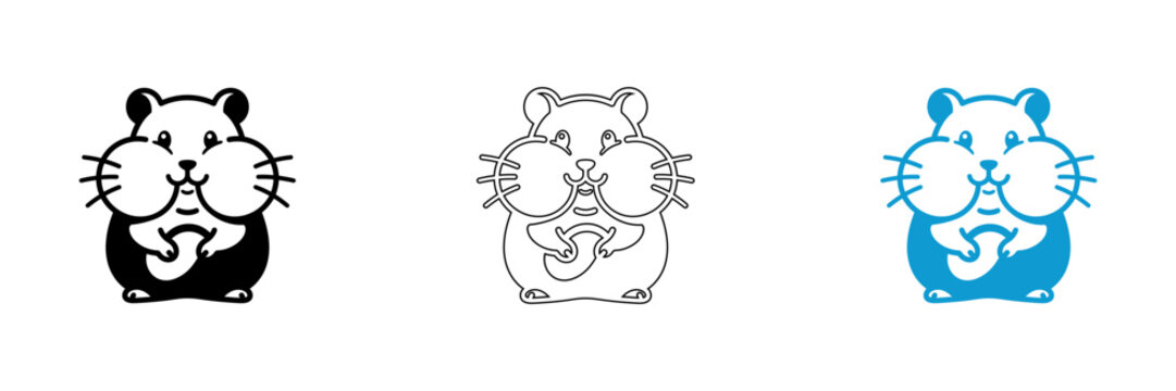 Hamster icon set black outline and blue fill variations