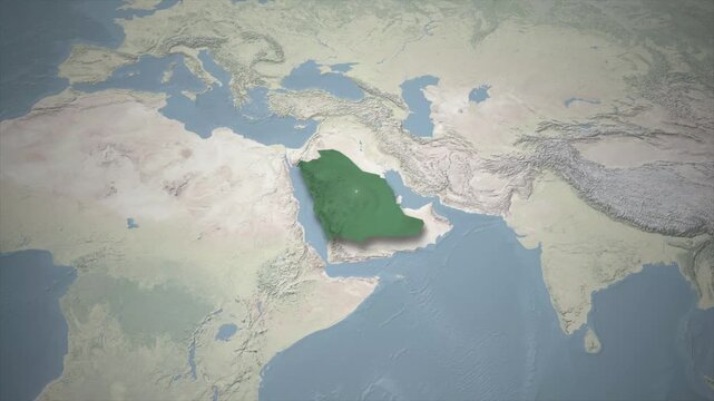 Saudi Arabia Map Zoom Animation Highlighting Riyadh Province