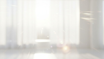 Obraz premium 強いソフトフォーカス撮影でぼやけたレースのカーテンのイメージ画像、明るい光が溢れる室内 