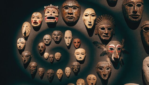 Collection of wooden tribal masks on display wooden masks cultural