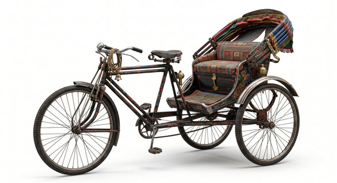 Traditional Bicycle Rickshaw Isolated on White Background