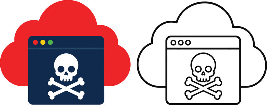 Malware and hacking concept with skull and crossbones icons