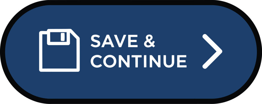 Blue Save and Continue Button with Upload Icon and Right Arrow Web Interface Element