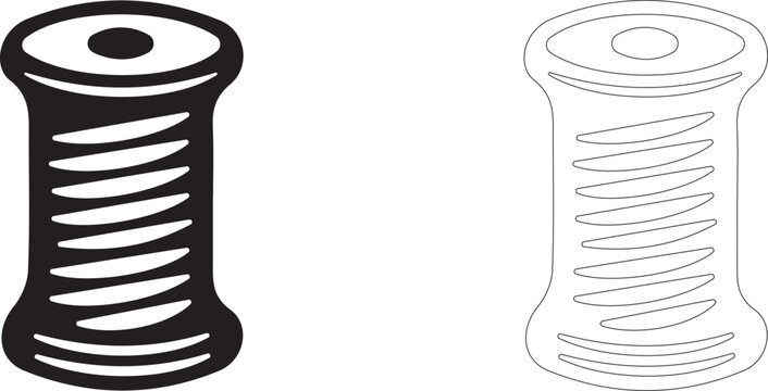 Sewing thread spool vector icon, textile bobbin symbol, packaging cord hardware and artisan manufacturing.