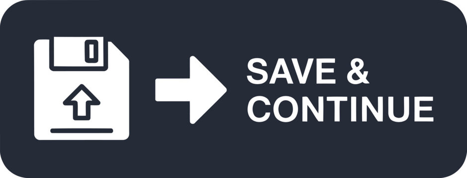 Save and Continue Button with Upload Icon on Dark Background for Web Interface
