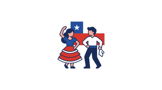 Chilean Couple Dancing Cueca with Flag