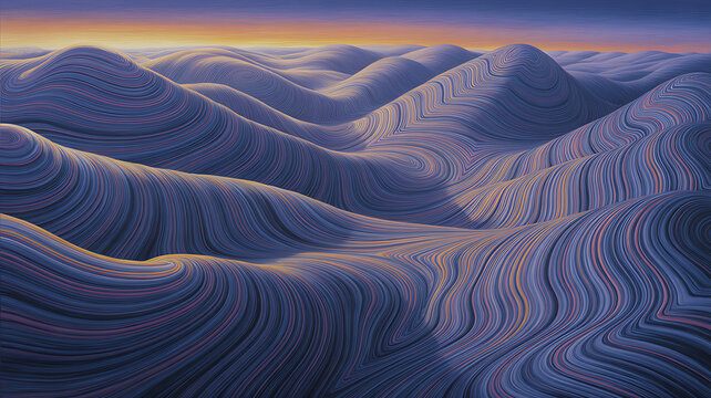 Abstract rolling terrain of sculpted lines and textured landforms