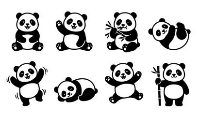 Cute panda bear characters in different playful poses isolated cartoon vector illustration collection © Madhobe