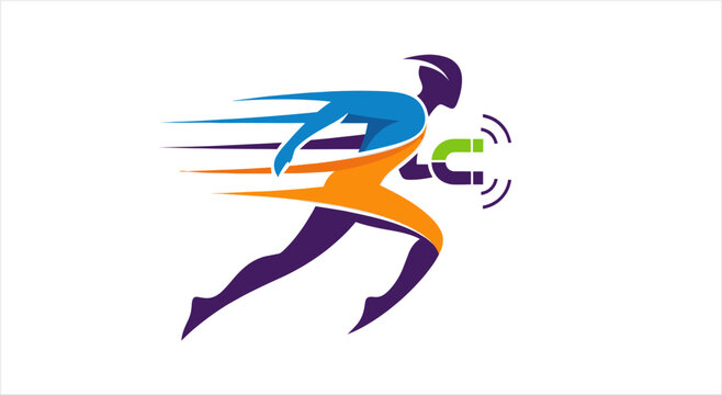 Dynamic Runner with Speed Lines and Wireless Signal Icon.