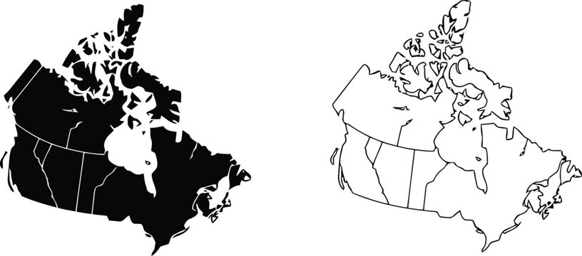 Canada map outline and solid black silhouette vector illustration
