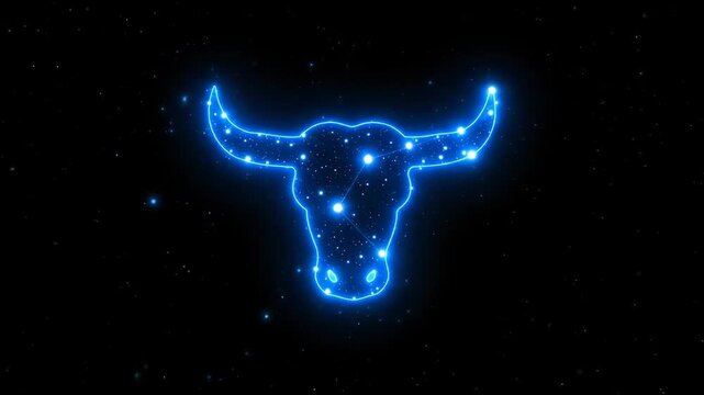 Glowing Taurus constellation against starry, deep black background