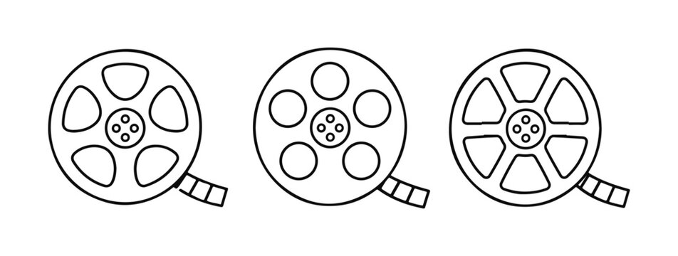 Film reel doodles set. Hand drawn vector doodle set on white background