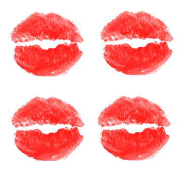 Watercolor Red Lip Prints Square Pattern on White Background