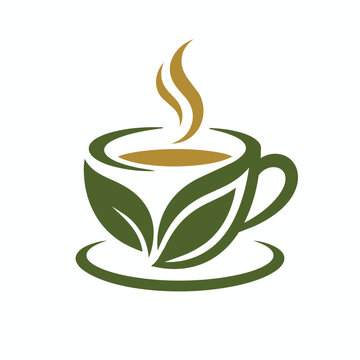 Organic Tea Cup Leaf Logo Vector Design