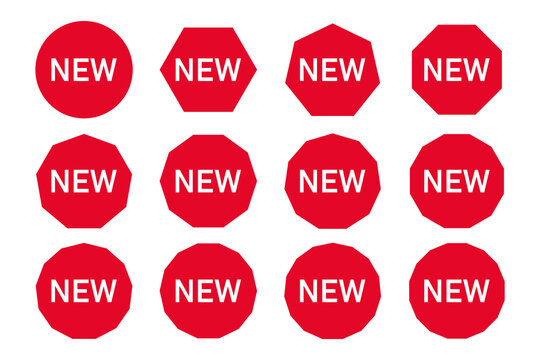 Bold Red New Announcement Badge with White Text on Minimal Background