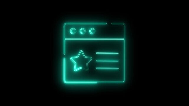 Neon glowing cyan browser window icon with a star symbol representing a favorite or bookmarked