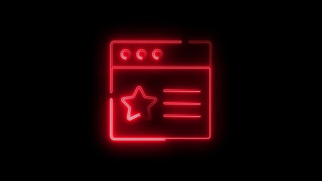 Neon glowing red browser window icon with a star symbol representing a favorite or bookmarked