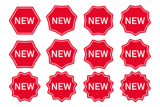 Bold New Announcement Shield Badge in Vibrant Red and White Minimalist Design