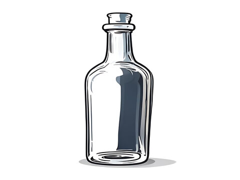 Glass bottle with blue liquid and metal cap.
