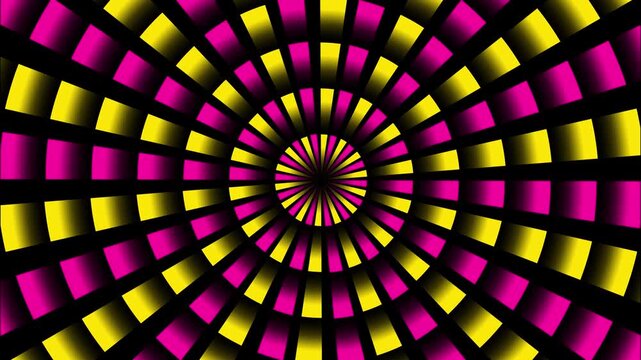 Pink yellow circle beam shade pop art spinning loop animated background