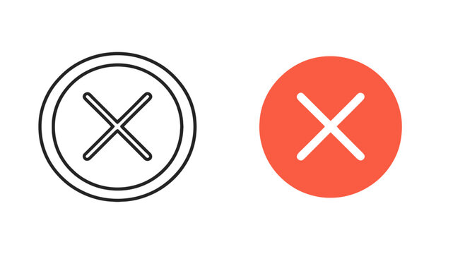 Set of close and cancel icons featuring a red solid circle and a black outlined circle with cross mark