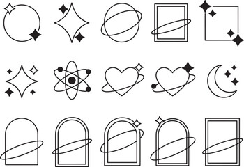 Space theme hand drawn doodle elements set with stars planets and geometric shapes on transparent layer. Vector illustration © Shapla