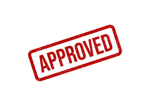 Red approved rubber stamp mark with a grunge texture on the surface