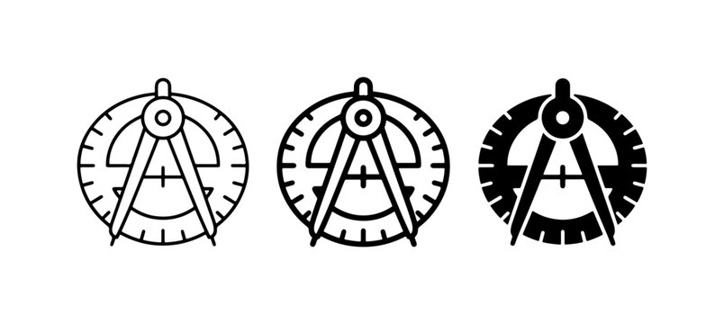 Drafting Compass and Protractor Icons, Geometric Tools Set, Precision Measurement Symbols