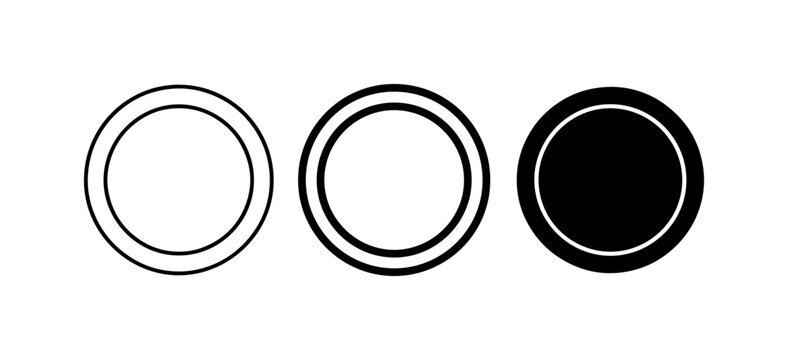 Concentric Circles Icons, Simple Ring Symbols, Black and White Geometric Shapes