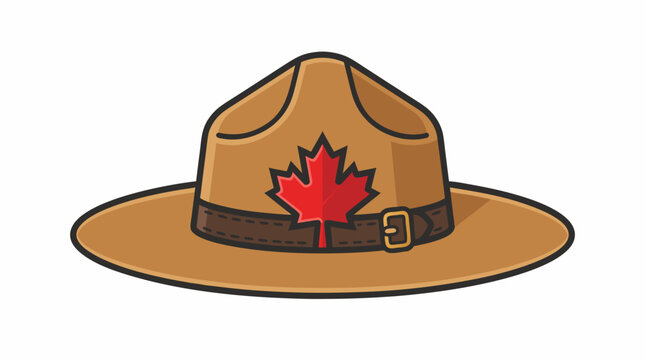 Canadian campaign hat illustration, traditional Royal Canadian Mounted Police mountie hat with a red maple leaf badge isolated on white background.