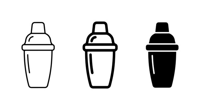 Cocktail Shaker Icons Set: Classic Barware, Mixology Tools, Bartending Equipment, Simple Vector Graphics for Drinks and Parties