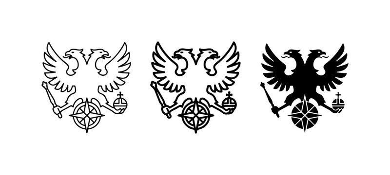 Double Headed Eagle Heraldic Symbol, Imperial Emblem Vector Icons, Royal Crest and Coat of Arms Graphics, National Symbol and Government Authority Icons