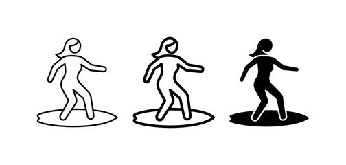 Obraz premium Surfing Woman Icons, Vector Set: Outline, Line Art, Silhouette for Water Sports