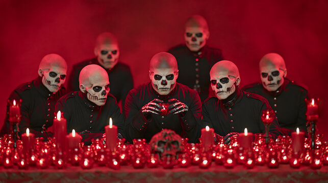 During the Halloween festivities, a group of skeletons performs magical incantations.