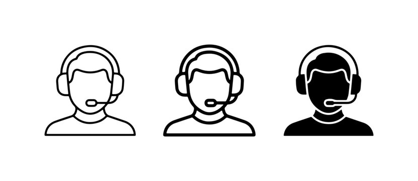 Customer Service Icons: Operator, Support Agent, Call Center Person, 3 Styles