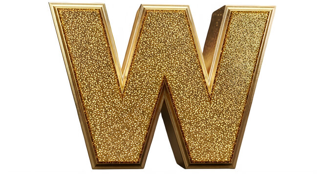 Golden glitter letter W symbol alphabet luxury shiny decorative element transparent background