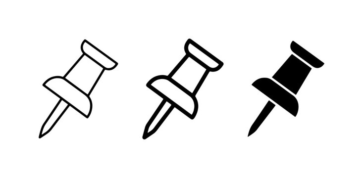 Push Pin Icons, Thumbtack Vector Graphics, Office Supplies, Stationery, Drawing Pins Set