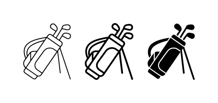Golf Bag Icons Set, Sport Equipment Vector Graphics, Outdoor Recreation Symbols
