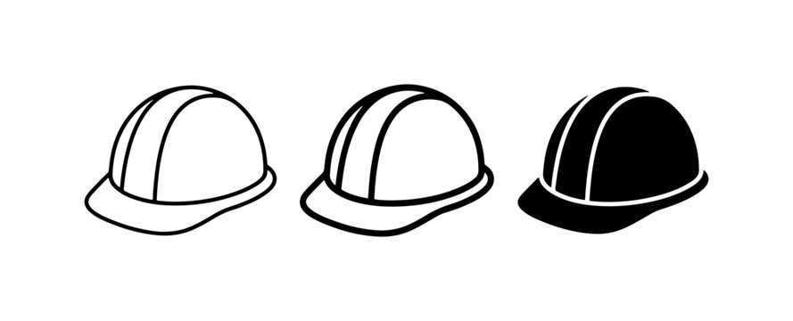 Construction Hard Hats, Safety Helmets, Protective Headwear Icons, Industrial Work Gear