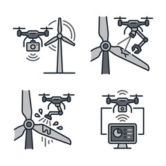 Fototapeta premium Drone Inspecting Wind Turbine Blades Illustration.