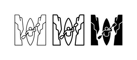 Kayaking Adventure Icons, River Rafting Vector Graphics, Extreme Sport Symbols Set © Kawsar