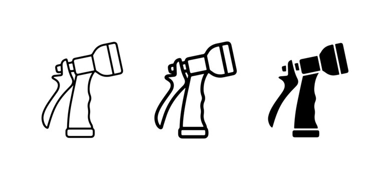 Garden Hose Nozzle Icons, Spray Gun Vector Set, Watering Tool Graphics