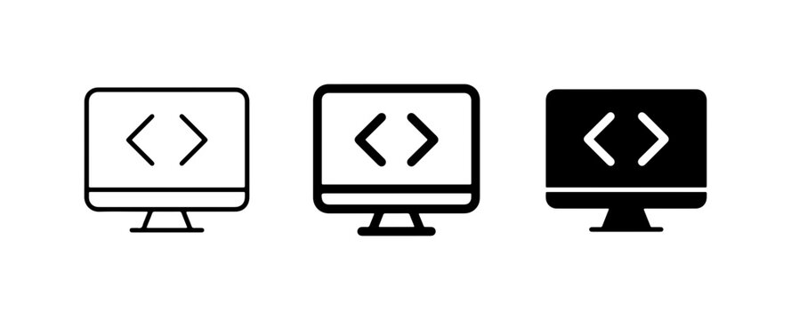 Coding Icons, Computer Monitor with Angle Brackets, Programming Symbols, Web Development Icons