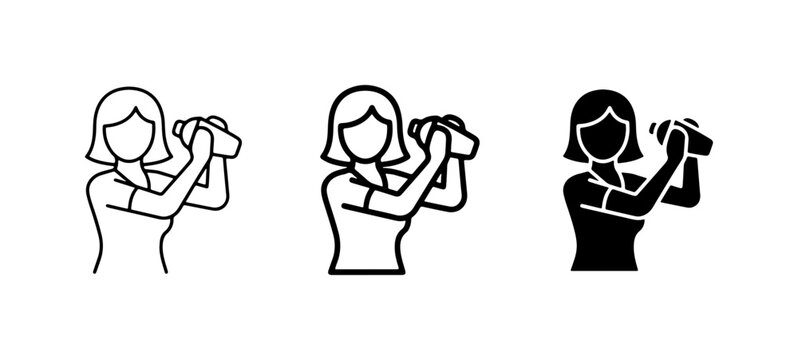 Woman Cocktail Shaker Icon Set, Bartender Mixing Drink, Bar Service Vector Graphics