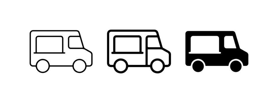 Food Truck Icons, Mobile Kitchen Vehicle Vector Graphics, Street Food Van Illustrations