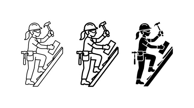 Construction Worker Icons, Female Builder, Carpenter, DIY, Tools, Safety Gear, Vector Set