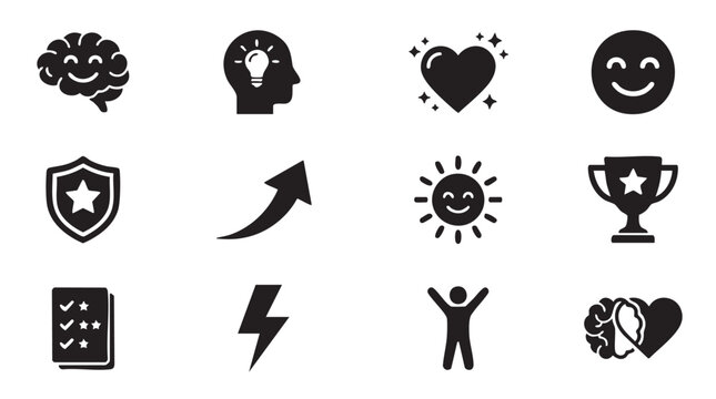 Black icons set, emotional symbols, social media signs, flat design elements